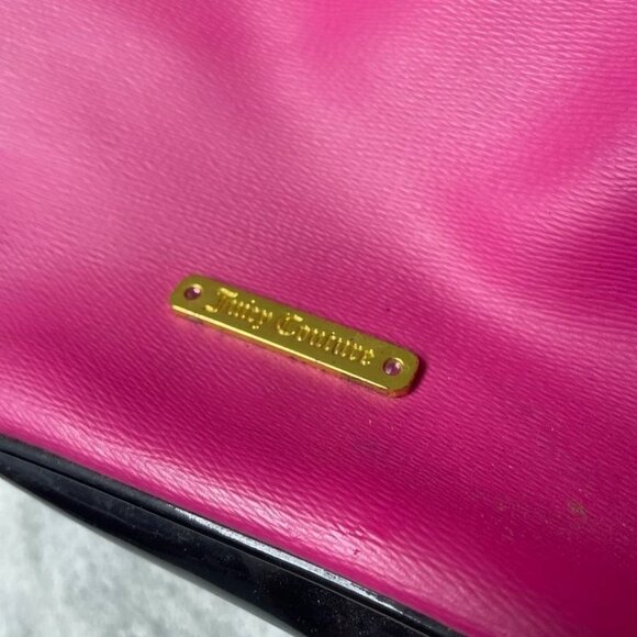 Y2K Juicy Couture Pink & Black Drawstring Tote Bag Gold Accents a1644 - Picture 2 of 9